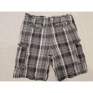 Airwalk Men's Plaid Cargo Shorts Size 34 Gray Black Checkered Multi-Pocket Vtg